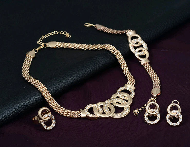 Necklace Earrings Bracelet Ring Jewelry Set European and American Plated 18K Jewelry Four-piece Set 17 sold in last 20 hours