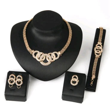 Necklace Earrings Bracelet Ring Jewelry Set European and American Plated 18K Jewelry Four-piece Set 17 sold in last 20 hours