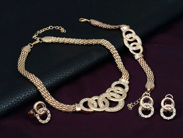 Necklace Earrings Bracelet Ring Jewelry Set European and American Plated 18K Jewelry Four-piece Set 17 sold in last 20 hours