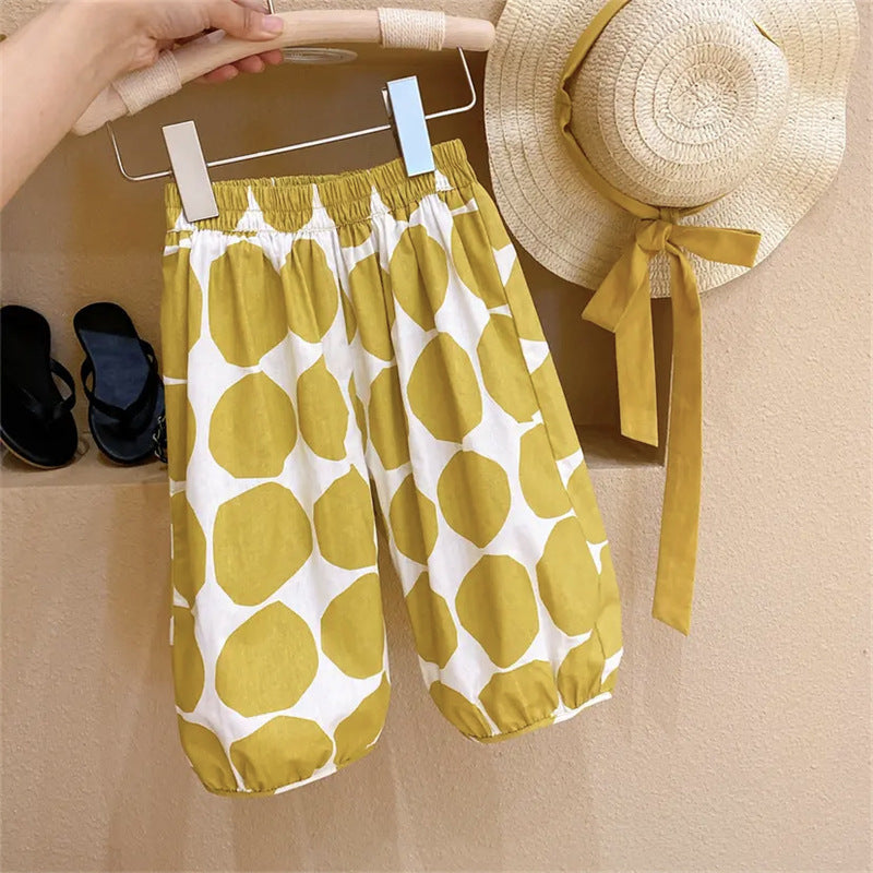 Western Style Backless Thin Pullover Girls' Vest Top Polka Dot Bloomers Two-piece Set