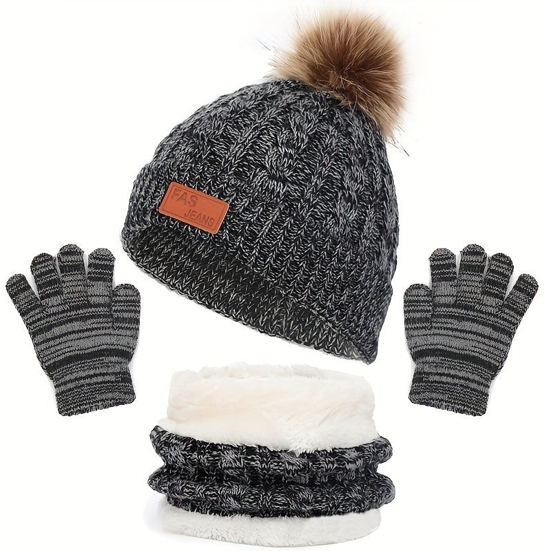 Children's Autumn And Winter New Hat Scarf Gloves Three-piece Hat Suit (Available)