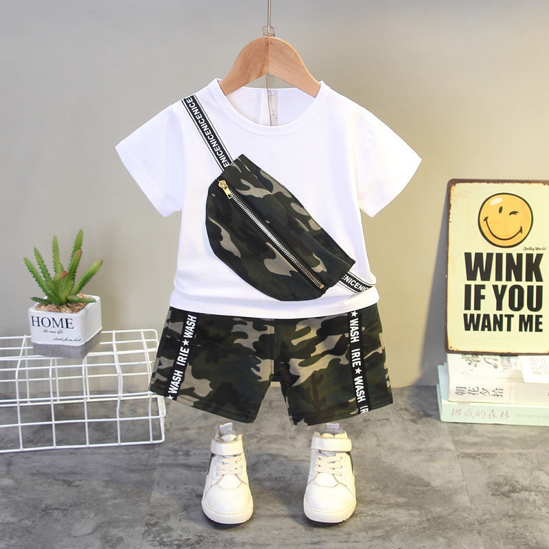 Summer New Boys' Western Style Camouflage Short Sleeve Suit
