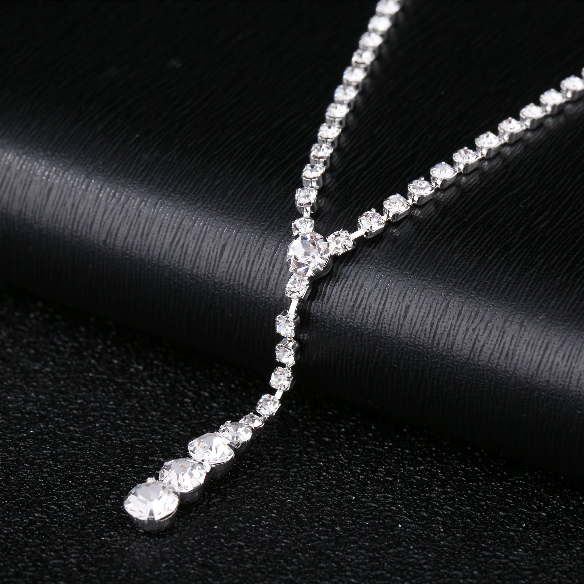 Silver Water Drop Necklace Earrings Two-piece Set Combination