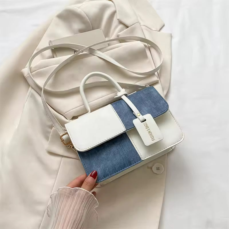 PU Leather Ladies Handbags Square Underarm Crossbody Bag with Block Splice Women's Shoulder Bags
