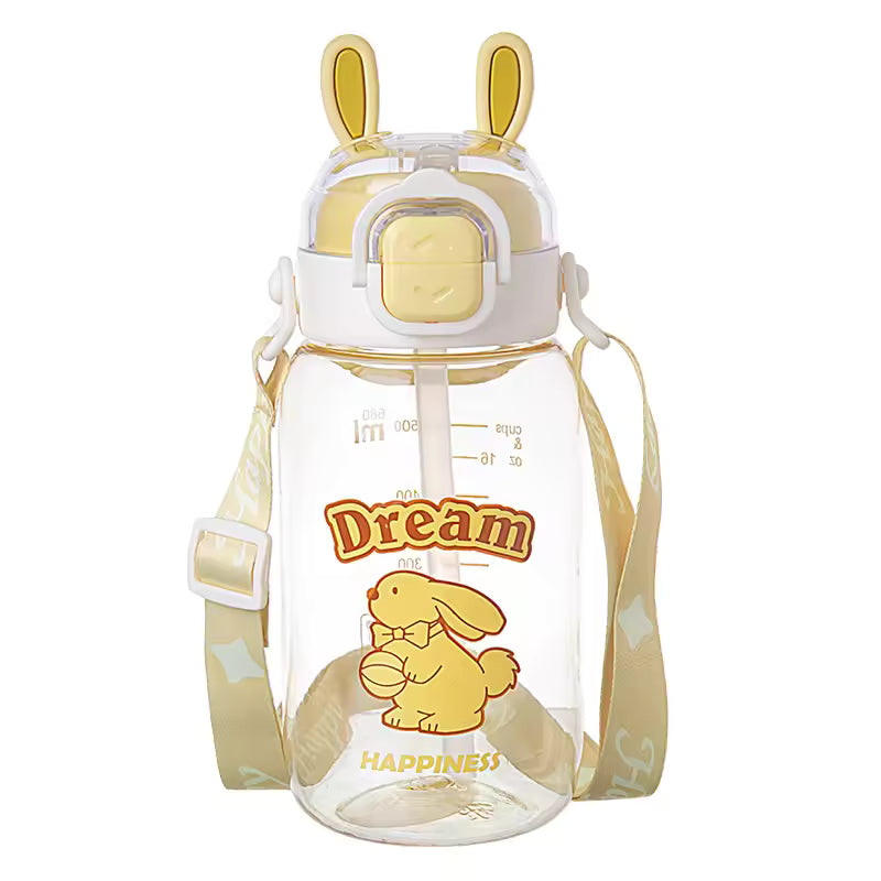 Children's Cartoon PC Straw Type Water Bottle Anti-Drop for School Kindergarten Elementary Girls Portable