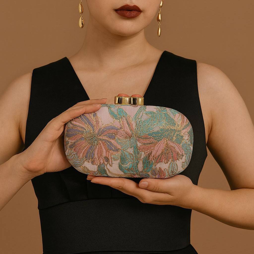 Trending Elegant Women Single Shoulder Evening Clutch Bag Floral Fabric Crossbody Bag Clutches for Party Wedding