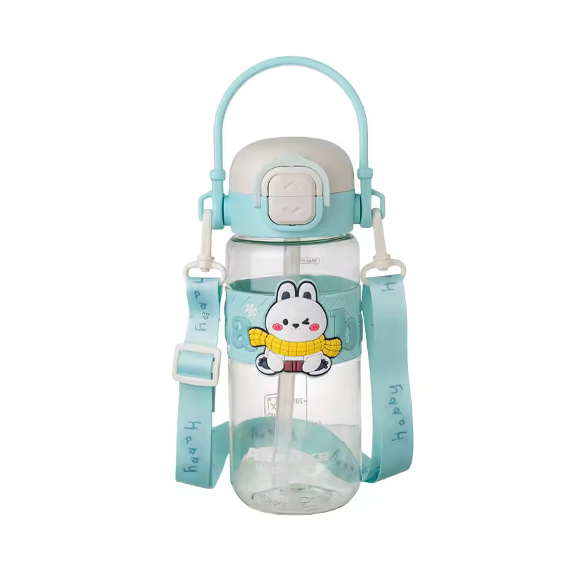 Cartoon Cute Portable Leakproof Double Drinking Straw Cup 600ml Direct Drinking Safe Men Women Children Food Grade Plastic