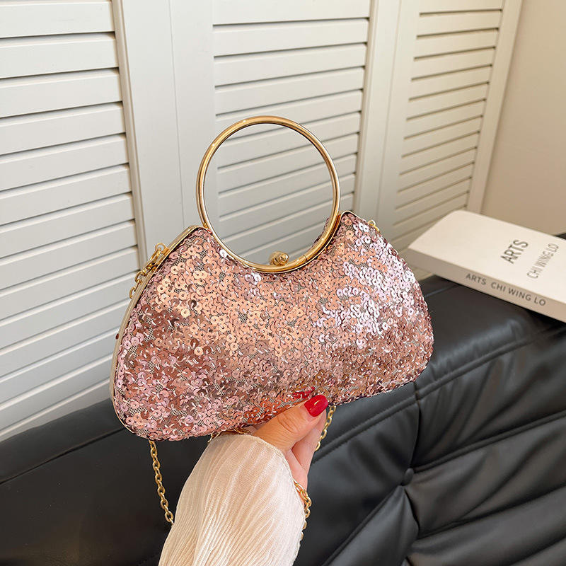 New Portable Waterproof Lady Banquet Clutch Golden Handle Flashing Sequin Women Evening