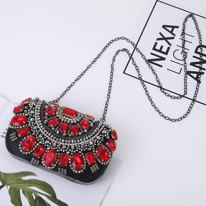 Women Fashion Classic Clutch Satchel Evening Bag with Chain Strap and Magnetic Closure