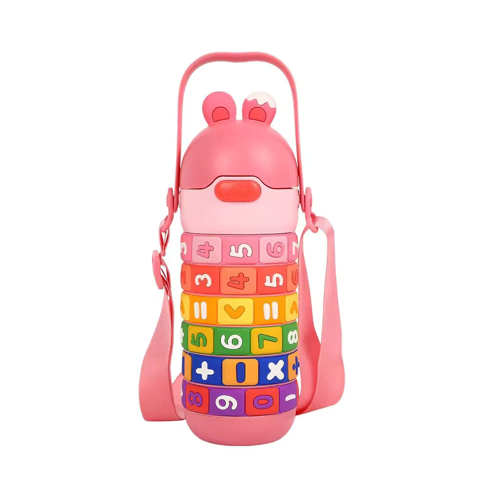Stainless Steel Children's Educational Cartoon Insulated Cup Student Strap Portable Sports Water Bottle High-Value Straw Cup