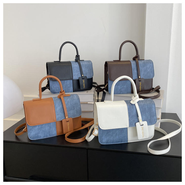 PU Leather Ladies Handbags Square Underarm Crossbody Bag with Block Splice Women's Shoulder Bags