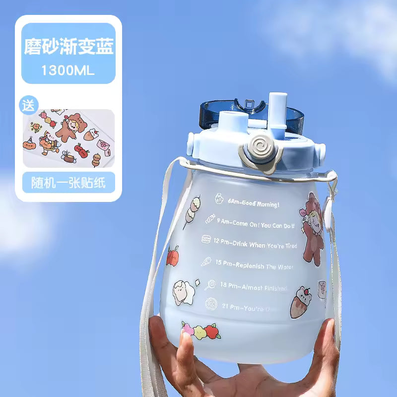 Large-capacity Plastic Cup Net Red High-value Double-drink Belly Cup Children's Student Straw Sports Portable Water Cup Gift