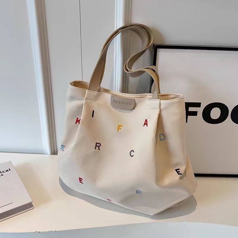 Trendy Embroidered Canvas Tote Bag for Women