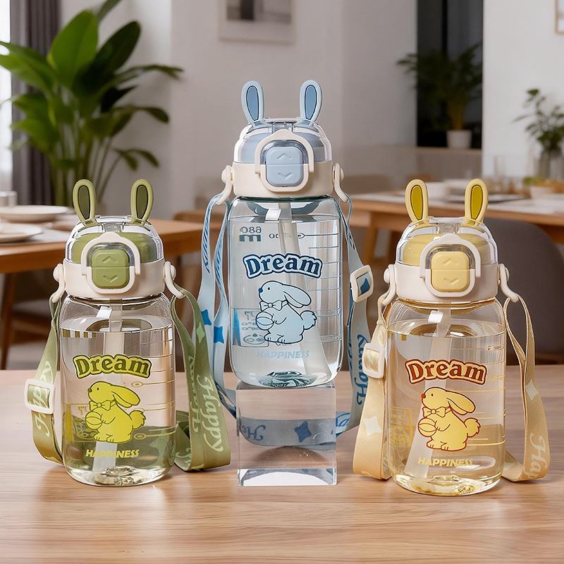 Children's Cartoon PC Straw Type Water Bottle Anti-Drop for School Kindergarten Elementary Girls Portable
