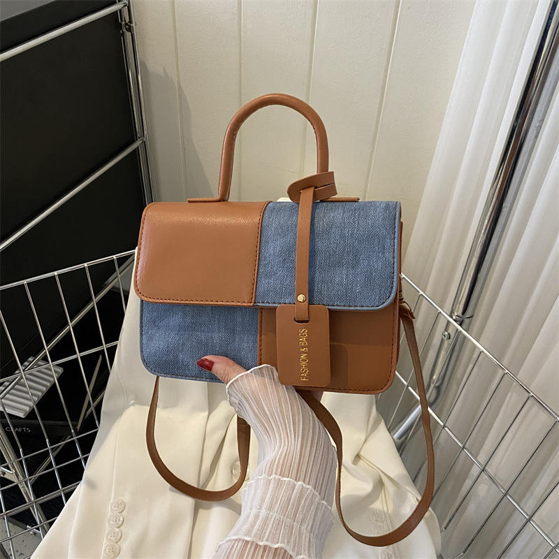 PU Leather Ladies Handbags Square Underarm Crossbody Bag with Block Splice Women's Shoulder Bags