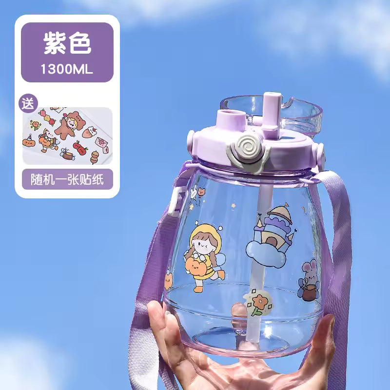 Large-capacity Plastic Cup Net Red High-value Double-drink Belly Cup Children's Student Straw Sports Portable Water Cup Gift