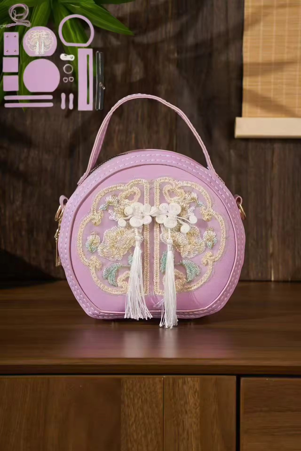 Chinese Style Embroidery Ethnic Zipper Large Capacity Sustainable PU Half Moon Handbag