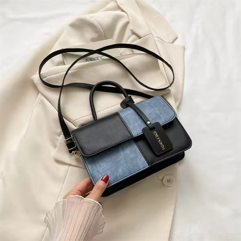 PU Leather Ladies Handbags Square Underarm Crossbody Bag with Block Splice Women's Shoulder Bags