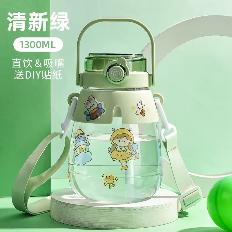Large-capacity Plastic Cup Net Red High-value Double-drink Belly Cup Children's Student Straw Sports Portable Water Cup Gift