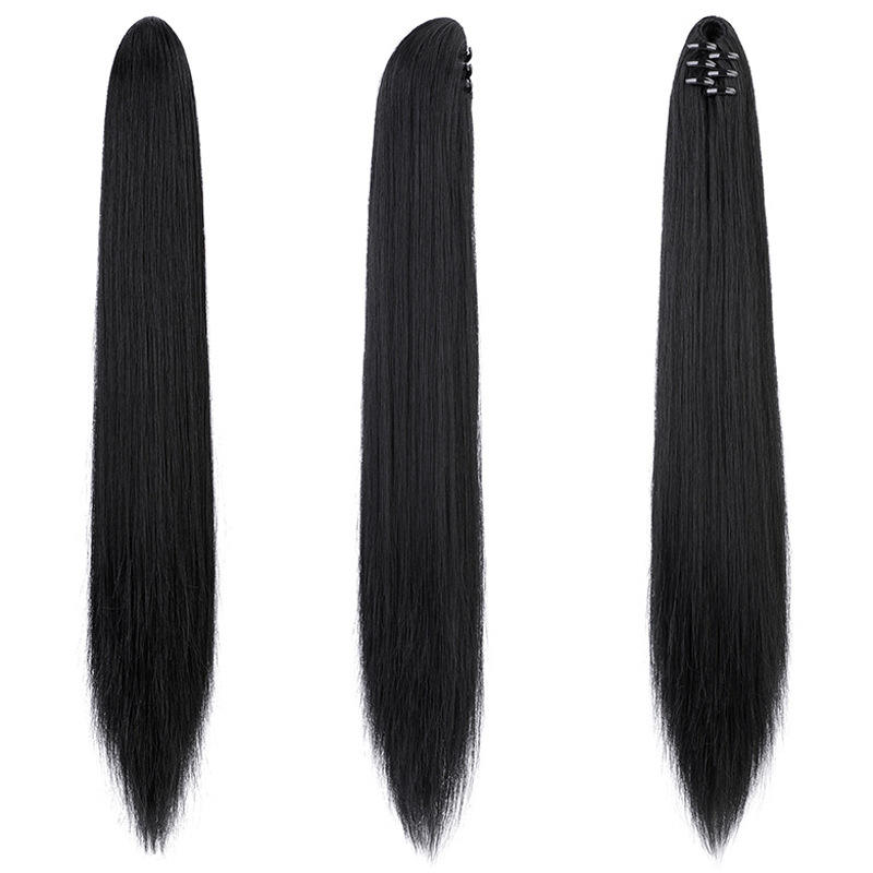 Ainizi 60cm 120 Grams Long Straight Synthetic Hair Extensions Small Claw Clip in Ponytails for Women