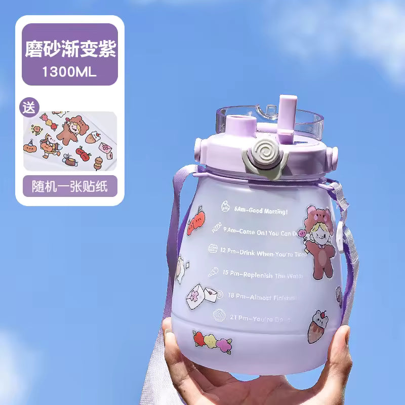 Large-capacity Plastic Cup Net Red High-value Double-drink Belly Cup Children's Student Straw Sports Portable Water Cup Gift