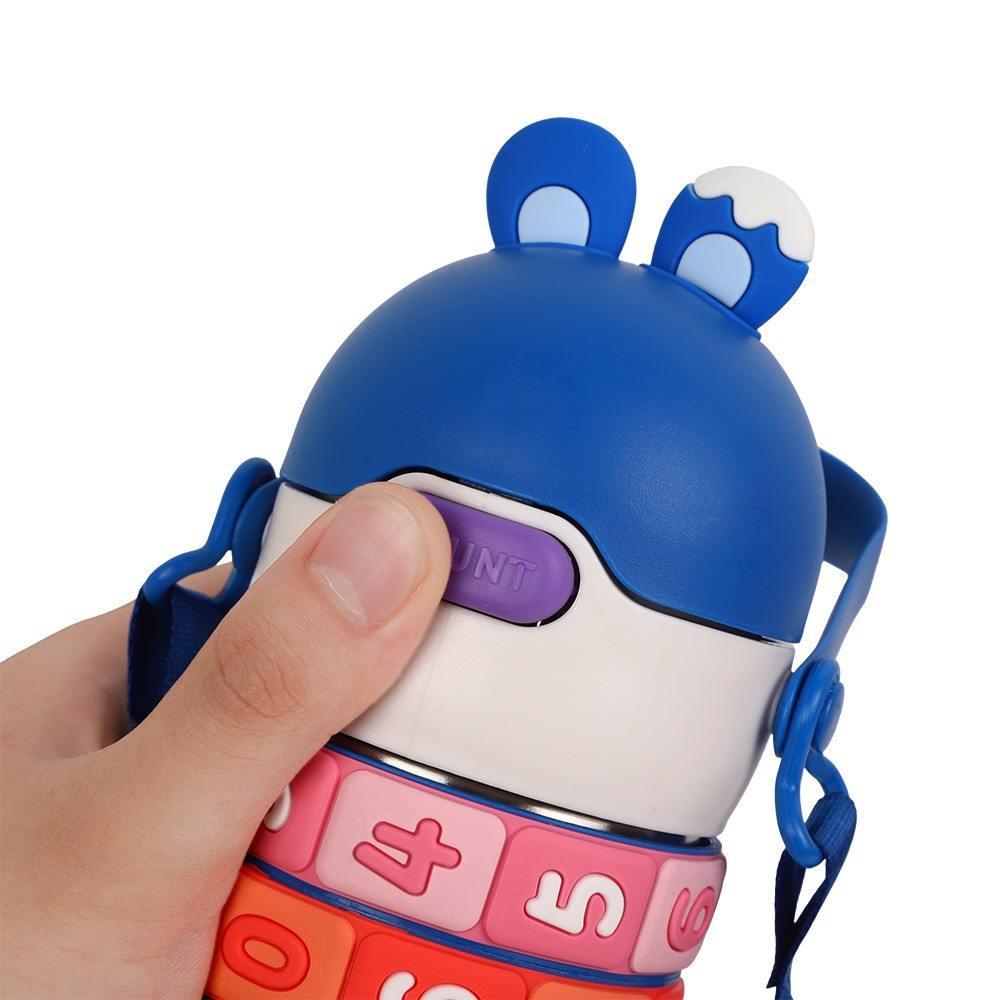 Stainless Steel Children's Educational Cartoon Insulated Cup Student Strap Portable Sports Water Bottle High-Value Straw Cup
