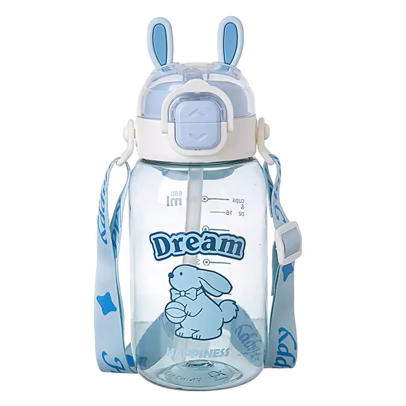 Children's Cartoon PC Straw Type Water Bottle Anti-Drop for School Kindergarten Elementary Girls Portable