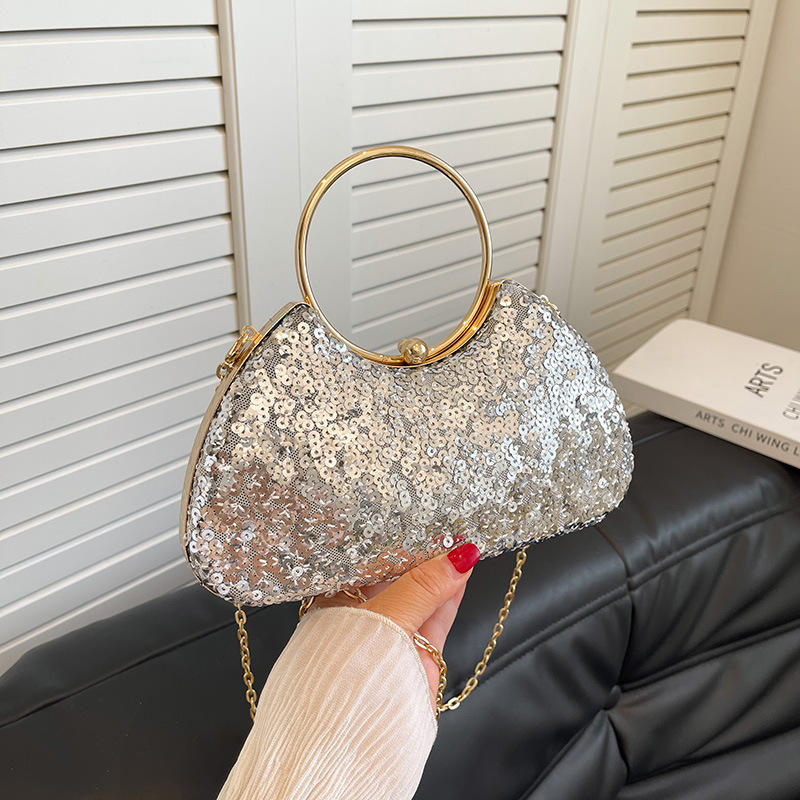 New Portable Waterproof Lady Banquet Clutch Golden Handle Flashing Sequin Women Evening