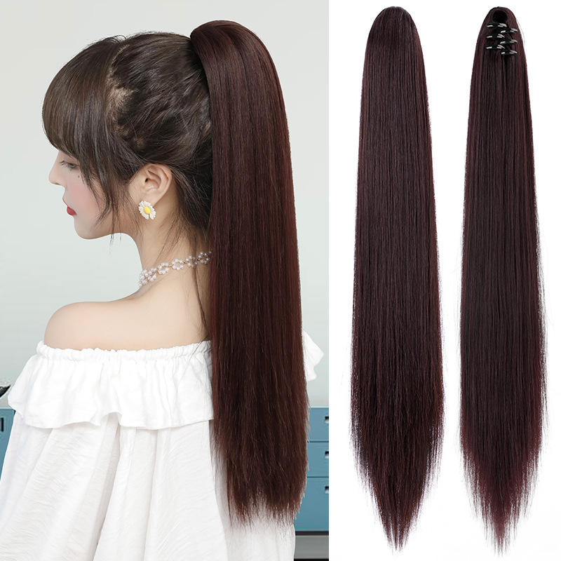 Ainizi 60cm 120 Grams Long Straight Synthetic Hair Extensions Small Claw Clip in Ponytails for Women