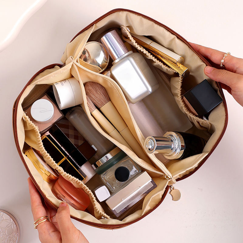 Large Capacity Travel Cosmetic Bags Outdoor Portable Pu Leather Zipper Makeup Bag for Washing Beauty