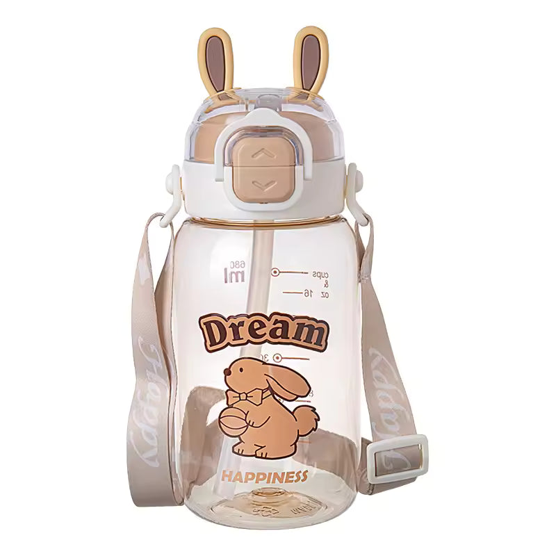Children's Cartoon PC Straw Type Water Bottle Anti-Drop for School Kindergarten Elementary Girls Portable