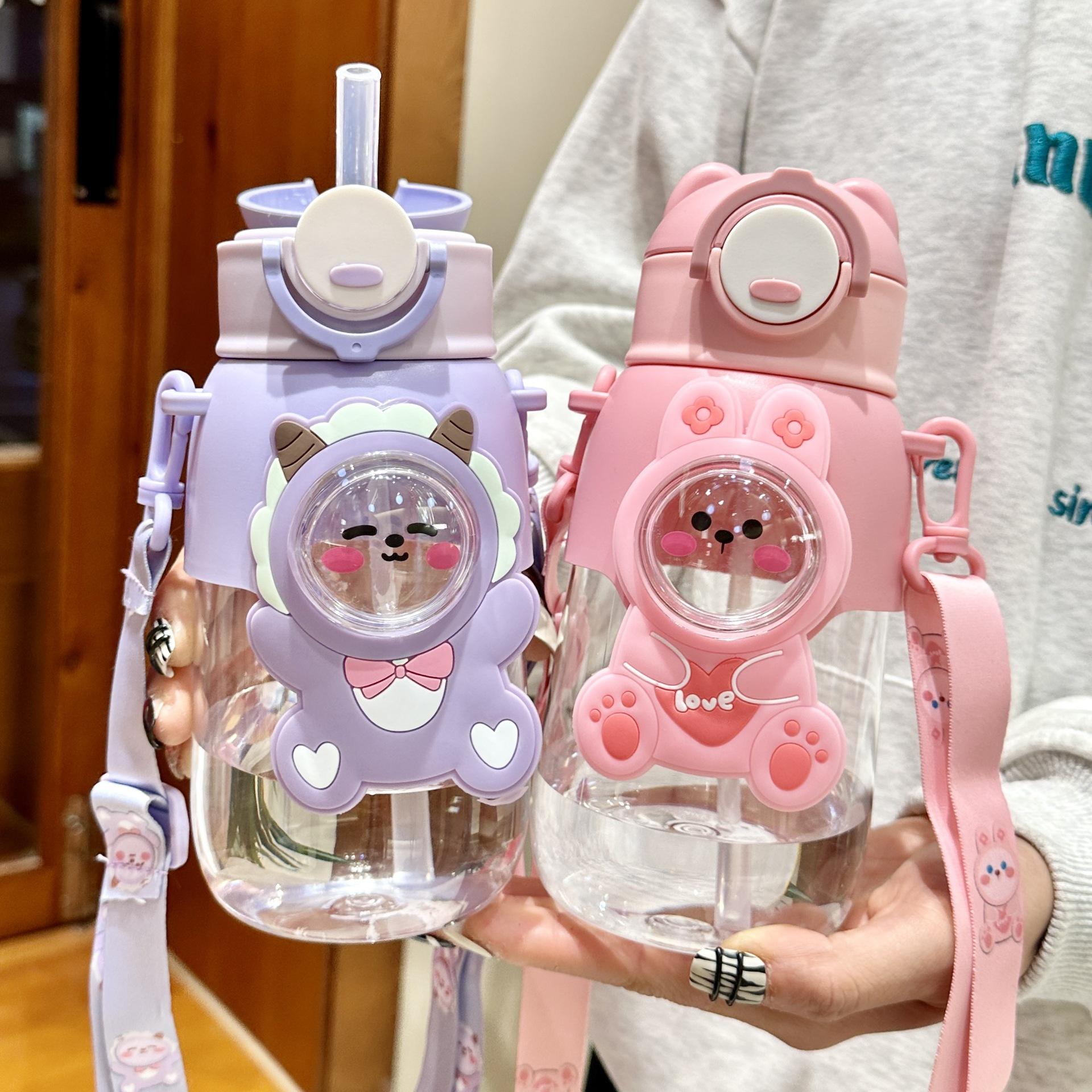 Summer Children's Plastic Straw Water Cup Cute Cartoon Design for Boys and Girls Portable and Drop Resistant Cup for Student