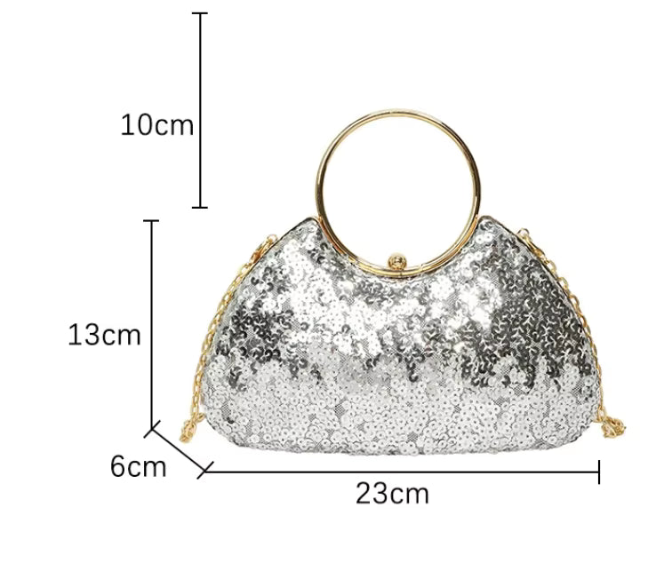 New Portable Waterproof Lady Banquet Clutch Golden Handle Flashing Sequin Women Evening