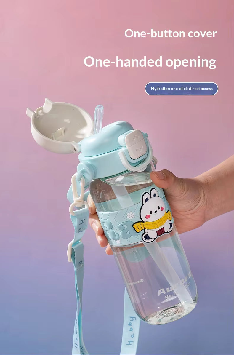 Cartoon Cute Portable Leakproof Double Drinking Straw Cup 600ml Direct Drinking Safe Men Women Children Food Grade Plastic