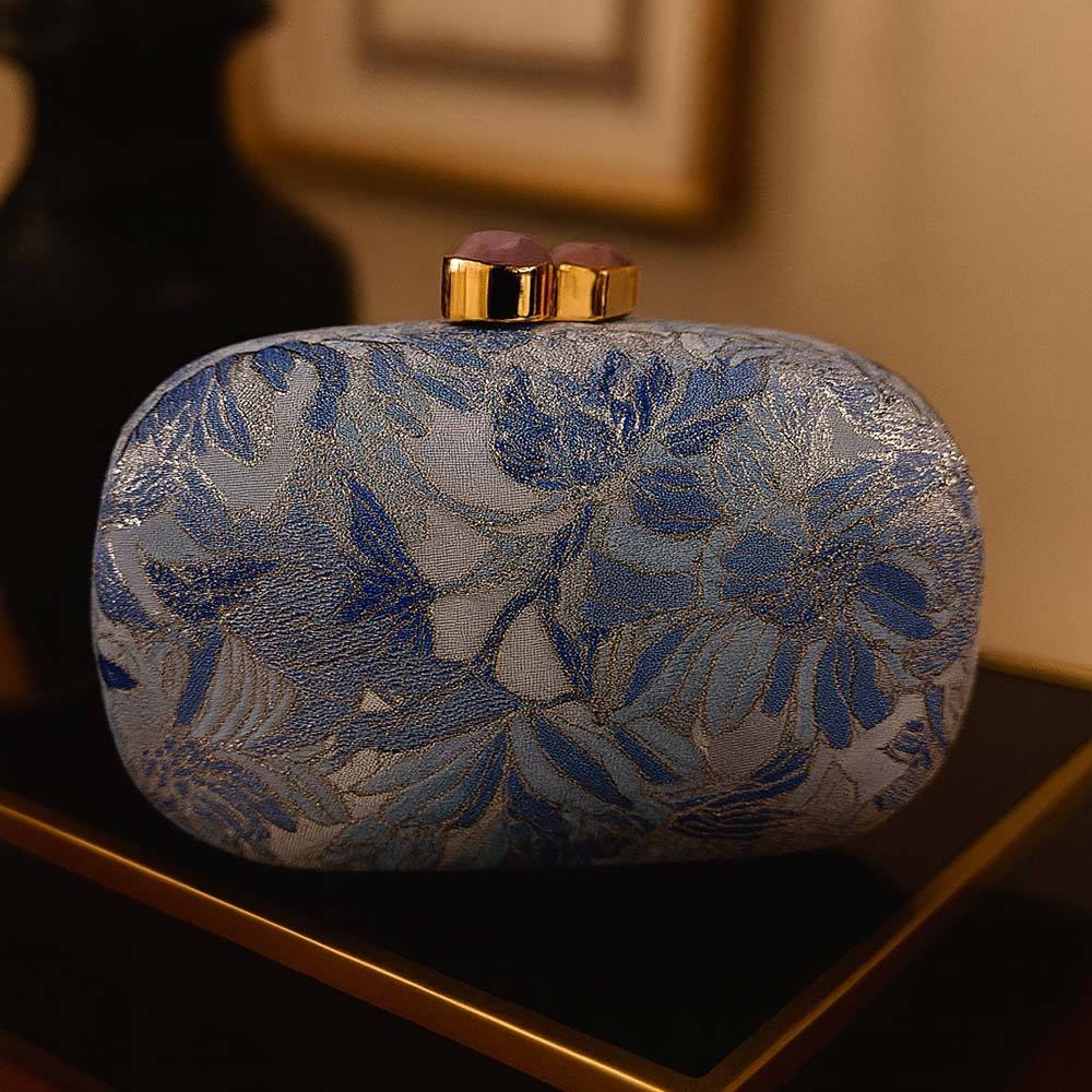 Trending Elegant Women Single Shoulder Evening Clutch Bag Floral Fabric Crossbody Bag Clutches for Party Wedding