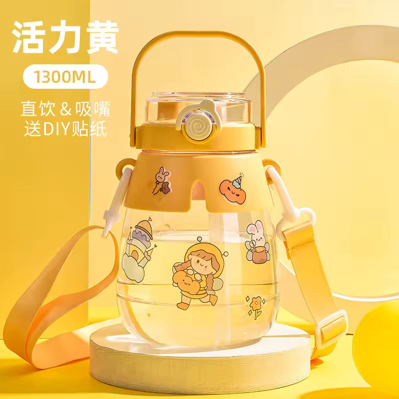 Large-capacity Plastic Cup Net Red High-value Double-drink Belly Cup Children's Student Straw Sports Portable Water Cup Gift
