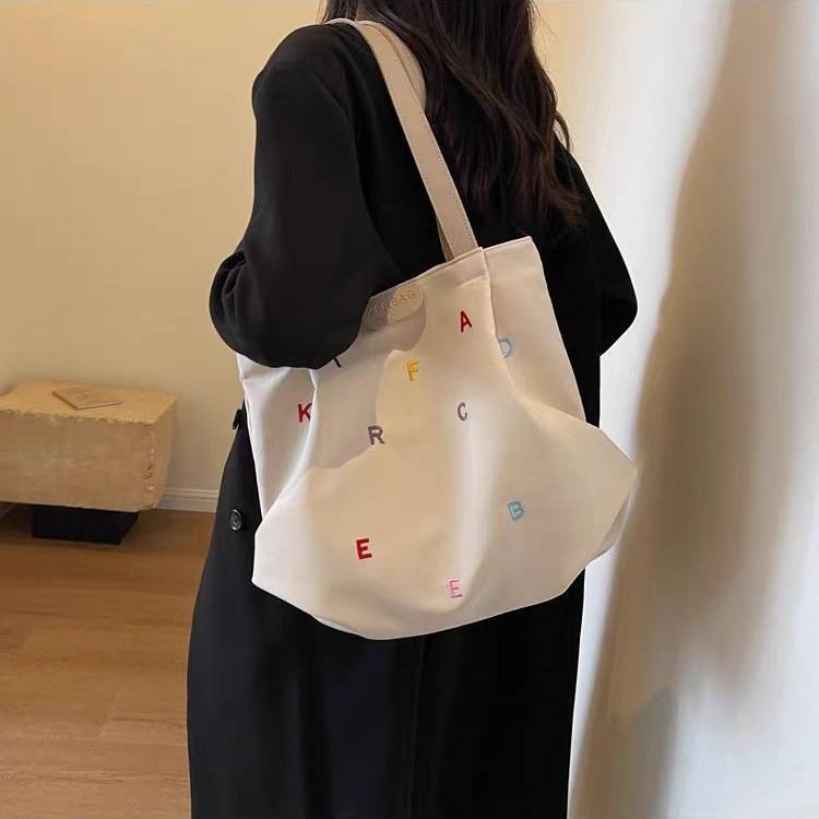 Trendy Embroidered Canvas Tote Bag for Women