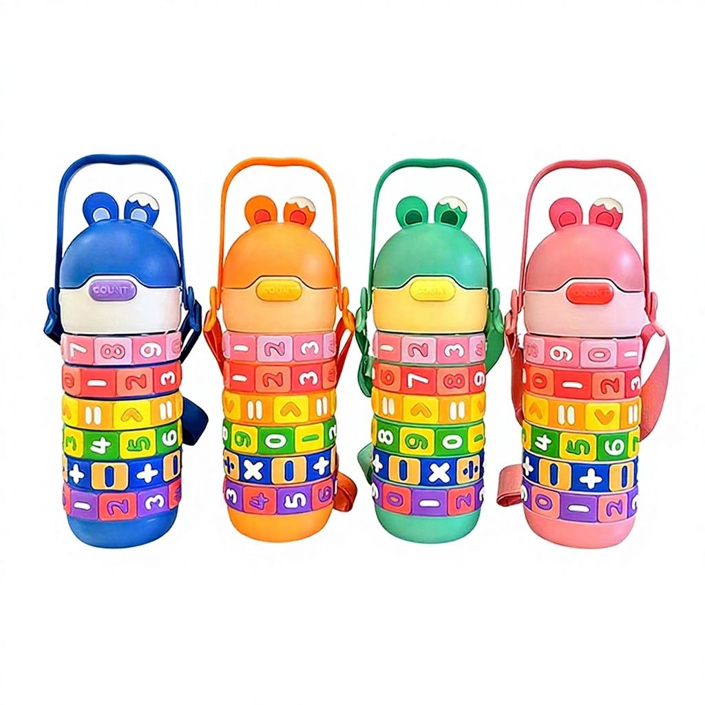 Stainless Steel Children's Educational Cartoon Insulated Cup Student Strap Portable Sports Water Bottle High-Value Straw Cup