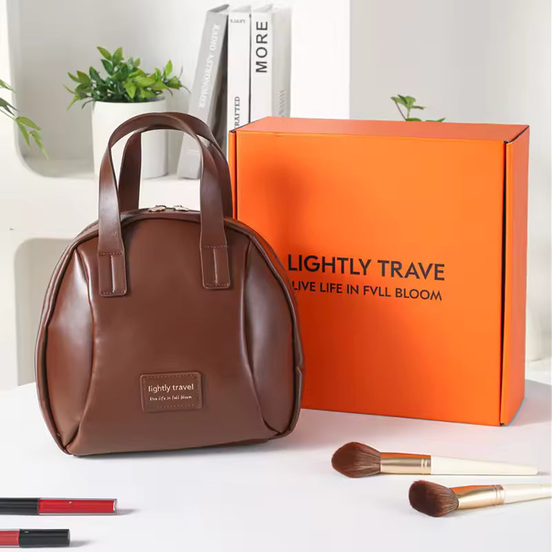 Women's Waterproof Zipper Letter Large Capacity Travel PU Double Handle Fashion Professional Cosmetic Bag
