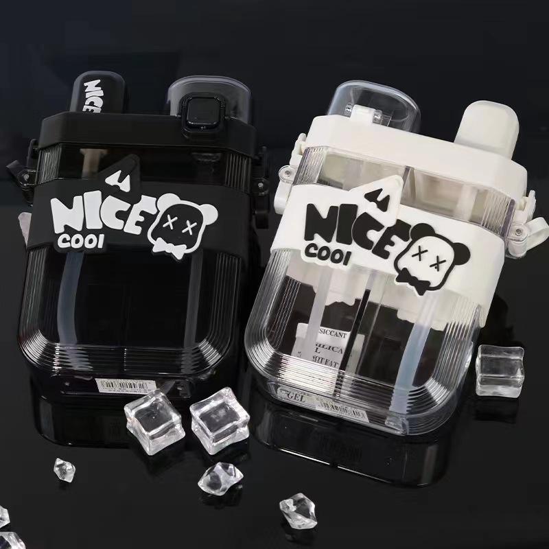 Split Double Drinking Cup Direct Drinking Suction Cup Unisex Large Capacity Portable Kettle PC Material Students School Use