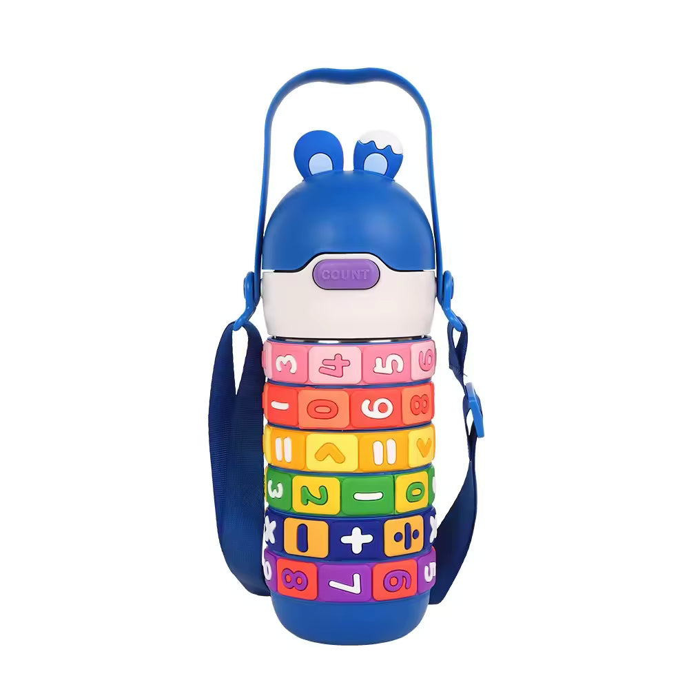 Stainless Steel Children's Educational Cartoon Insulated Cup Student Strap Portable Sports Water Bottle High-Value Straw Cup