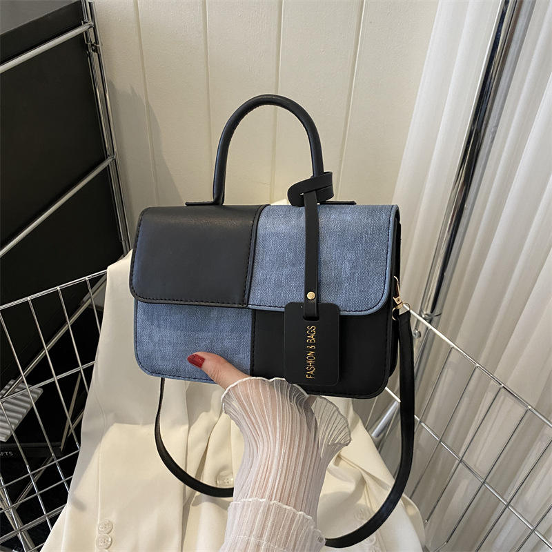 PU Leather Ladies Handbags Square Underarm Crossbody Bag with Block Splice Women's Shoulder Bags