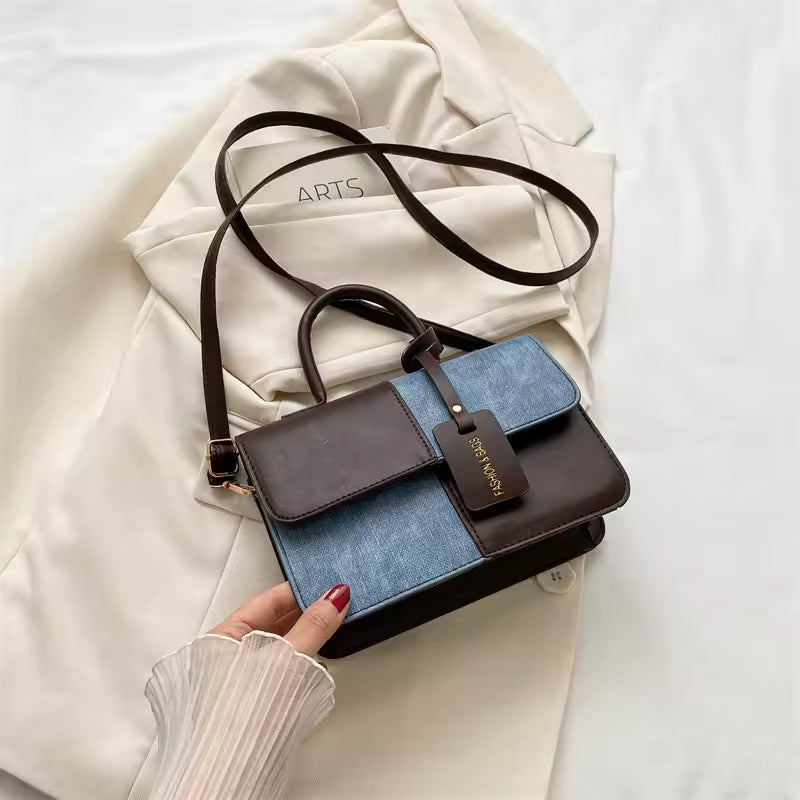 PU Leather Ladies Handbags Square Underarm Crossbody Bag with Block Splice Women's Shoulder Bags