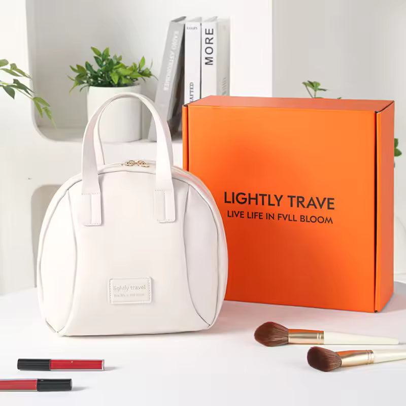 Women's Waterproof Zipper Letter Large Capacity Travel PU Double Handle Fashion Professional Cosmetic Bag