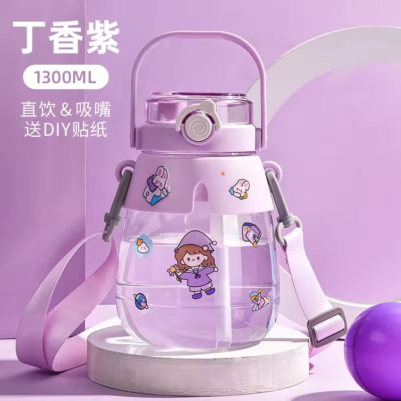 Large-capacity Plastic Cup Net Red High-value Double-drink Belly Cup Children's Student Straw Sports Portable Water Cup Gift