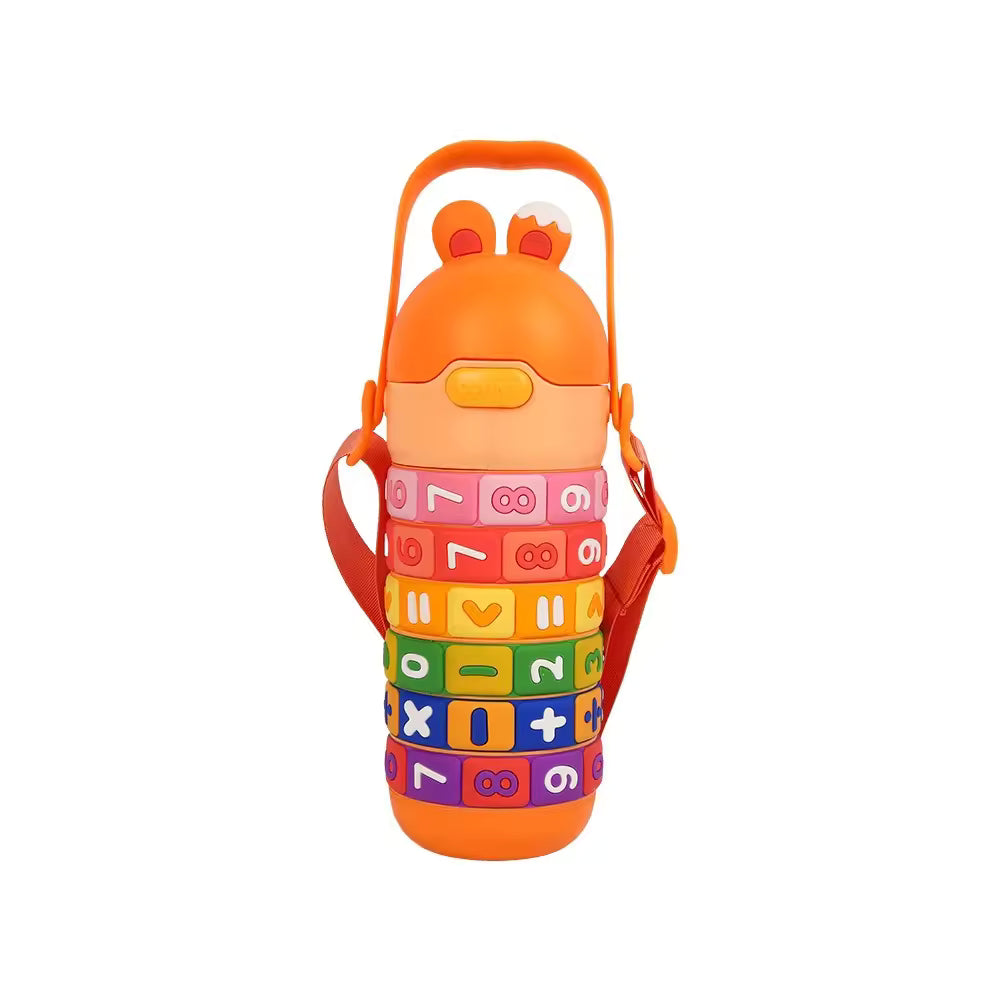 Stainless Steel Children's Educational Cartoon Insulated Cup Student Strap Portable Sports Water Bottle High-Value Straw Cup