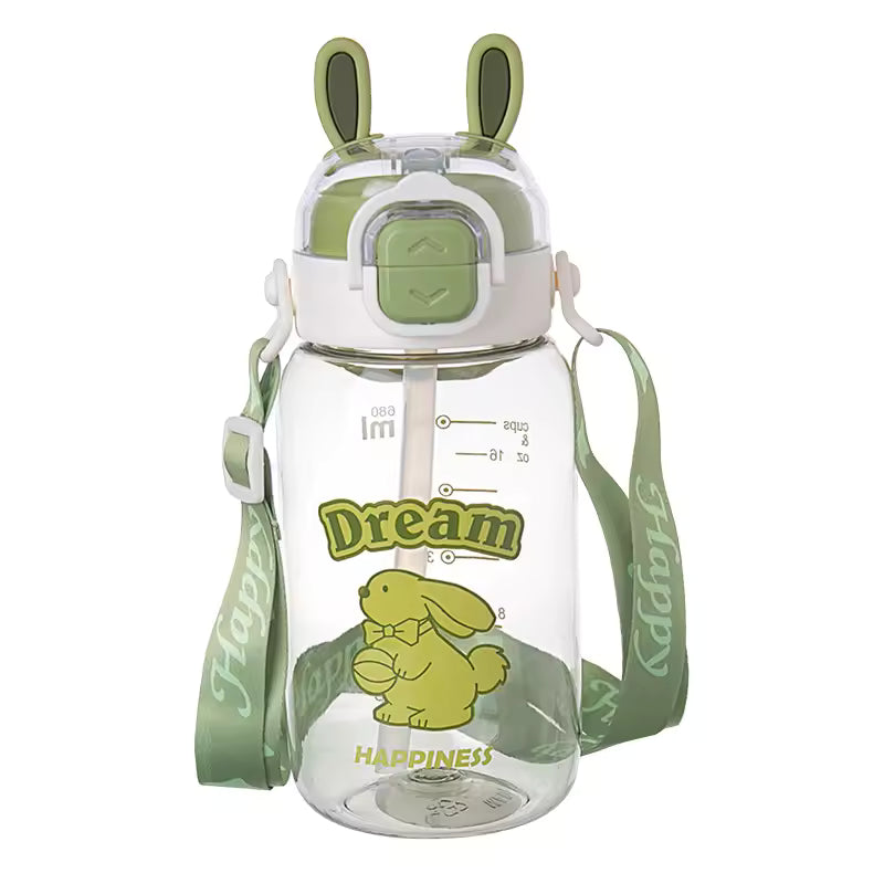 Children's Cartoon PC Straw Type Water Bottle Anti-Drop for School Kindergarten Elementary Girls Portable