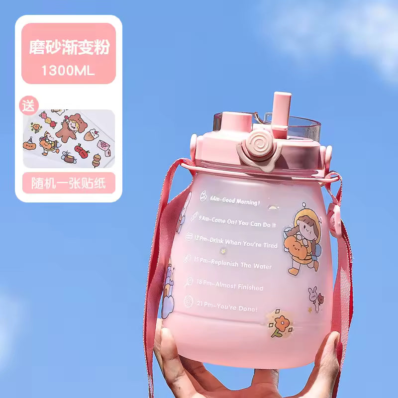 Large-capacity Plastic Cup Net Red High-value Double-drink Belly Cup Children's Student Straw Sports Portable Water Cup Gift