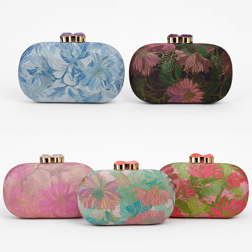 Trending Elegant Women Single Shoulder Evening Clutch Bag Floral Fabric Crossbody Bag Clutches for Party Wedding