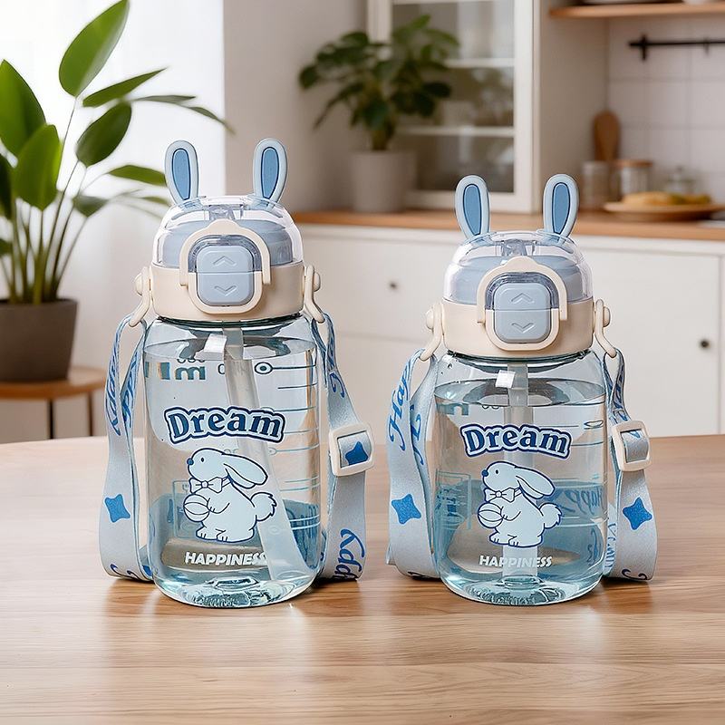 Children's Cartoon PC Straw Type Water Bottle Anti-Drop for School Kindergarten Elementary Girls Portable